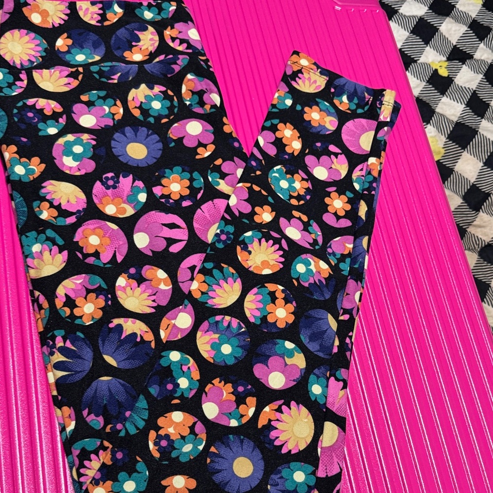 LuLaRoe Black Leggings with Colorful Floral Pattern